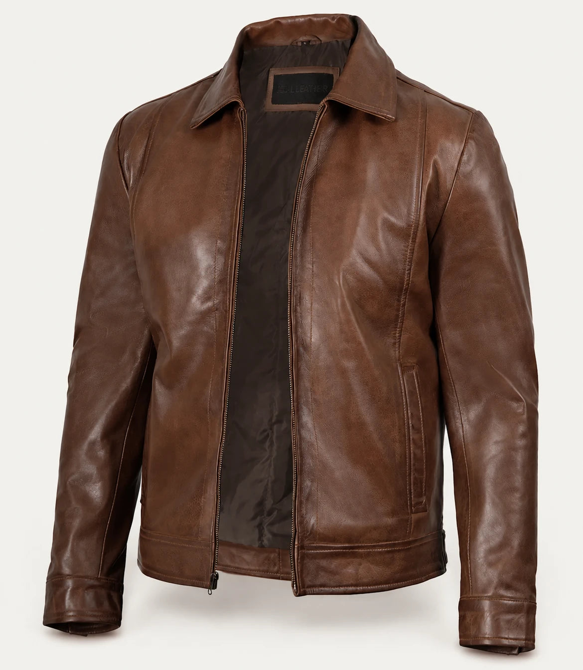 Men’s Cognac Harrington Real Leather Jacket