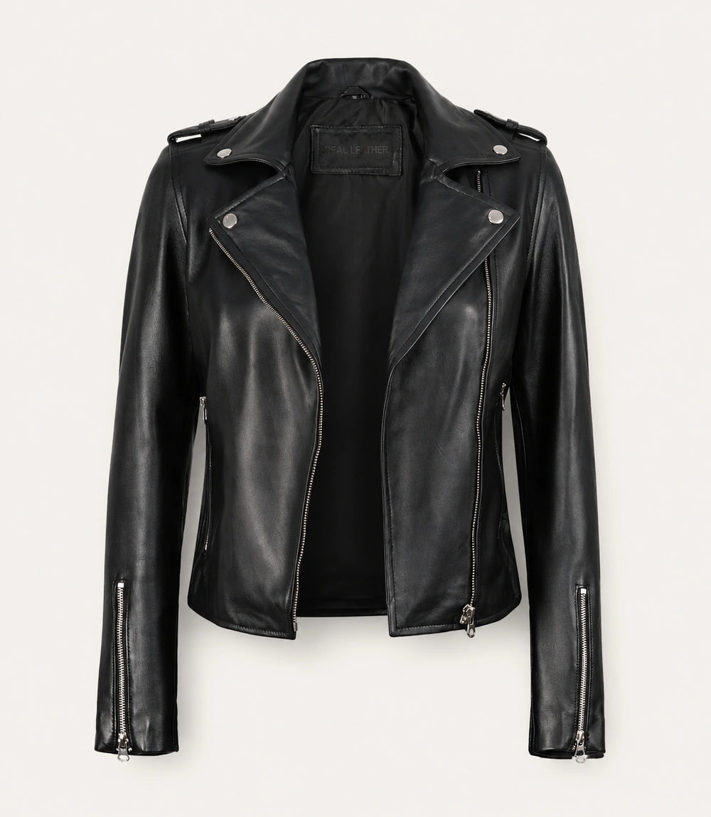 Women’s Black Asymmetrical Leather Biker Jacket