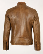Elite Men's Camel Brown Biker Style Leather Jacket with Upright Collar