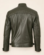 Premium Men's Olive Green Quilted Shoulder Biker Leather Jacket