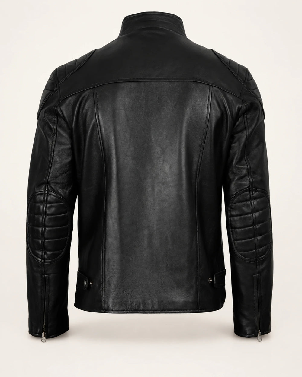 Classic Men's Black Real Leather Biker Jacket with Padded Shoulders
