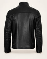 Classic Men's Black Real Leather Biker Jacket with Padded Shoulders