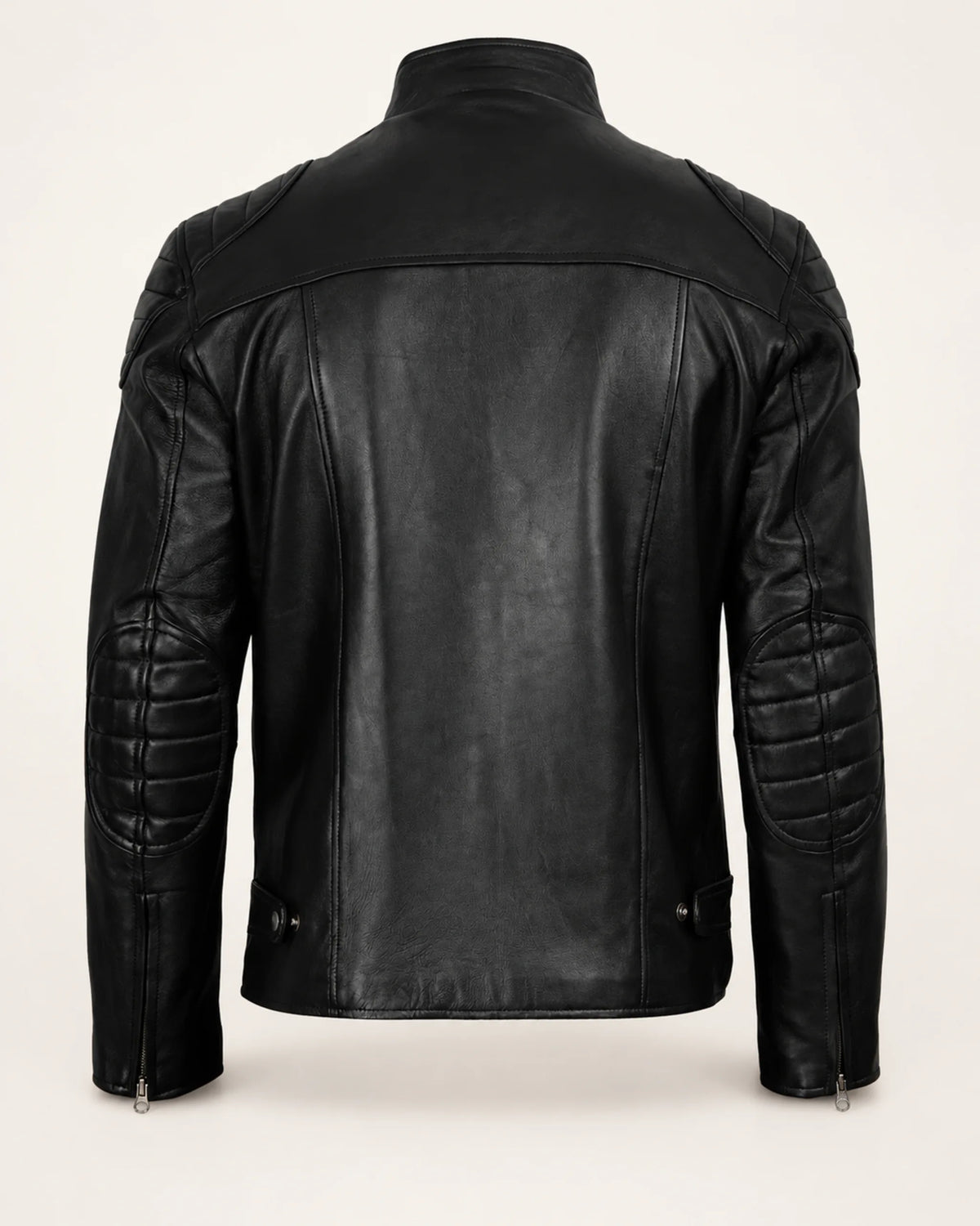 Classic Men's Black Real Leather Biker Jacket with Padded Shoulders