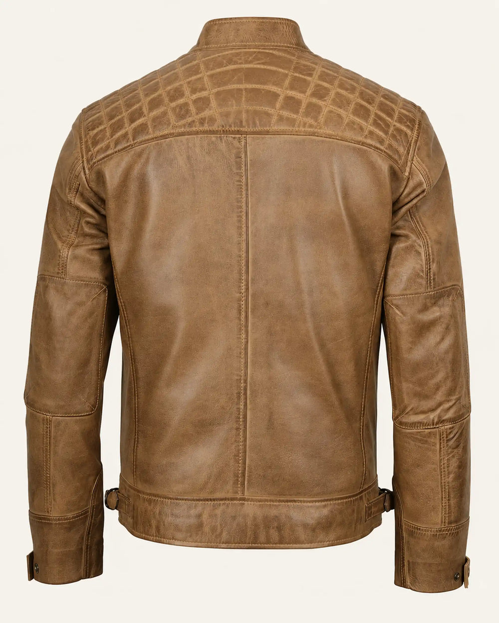 Elite Men’s Camel Brown Real Leather Biker Jacket with Quilted Shoulders