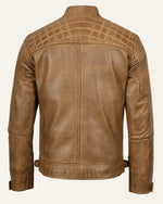 Elite Men’s Camel Brown Real Leather Biker Jacket with Quilted Shoulders