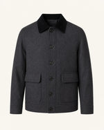 Classic Men's Charcoal Grey Wool Utility Jacket with Black Collar