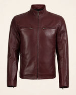 Premium Men's Maroon Leather Café Racer Biker Jacket