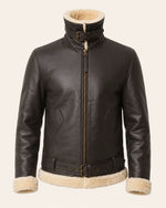 Classic Men’s Dark Brown Shearling Lined Leather Bomber Jacket