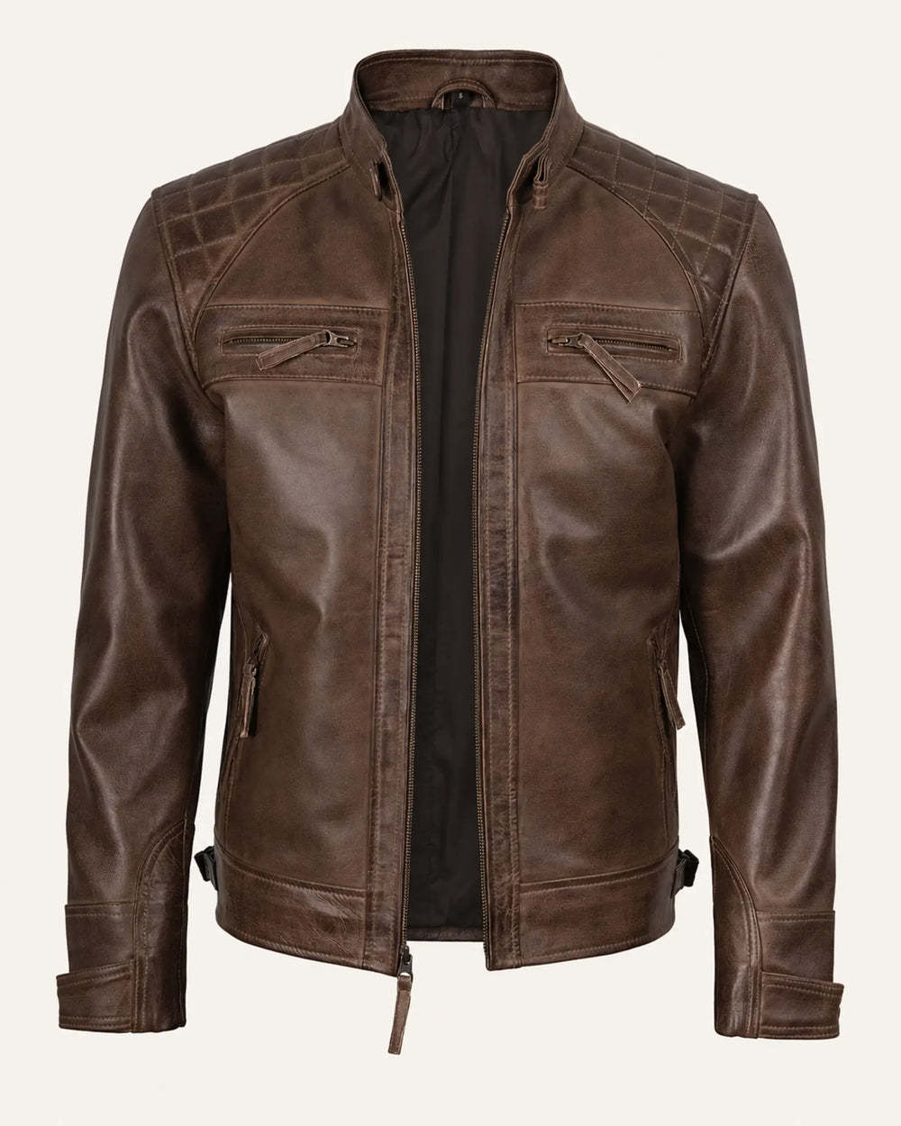 Heritage Men’s Chocolate Brown Leather Biker Jacket with Quilted Shoulders
