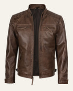 Heritage Men’s Chocolate Brown Leather Biker Jacket with Quilted Shoulders