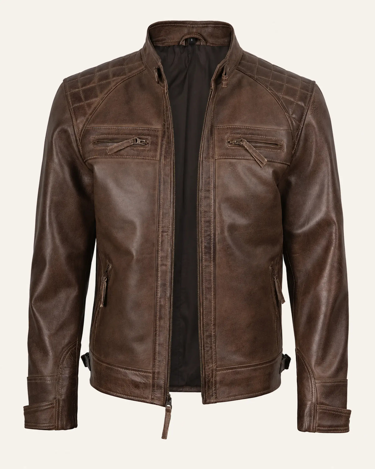 Heritage Men’s Chocolate Brown Leather Biker Jacket with Quilted Shoulders