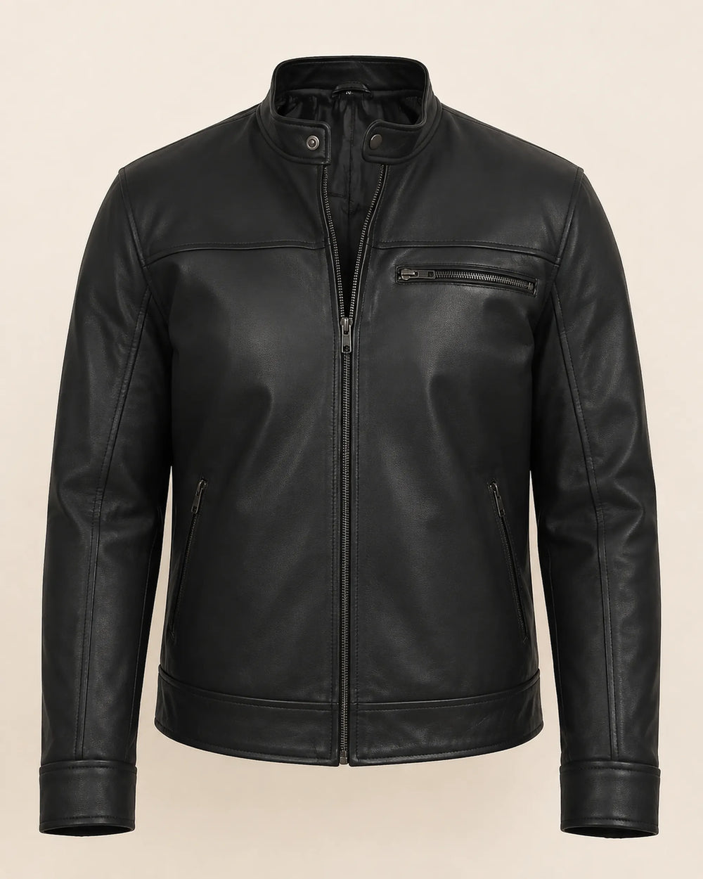 Classic Men’s Black Real Leather Biker Style Jacket