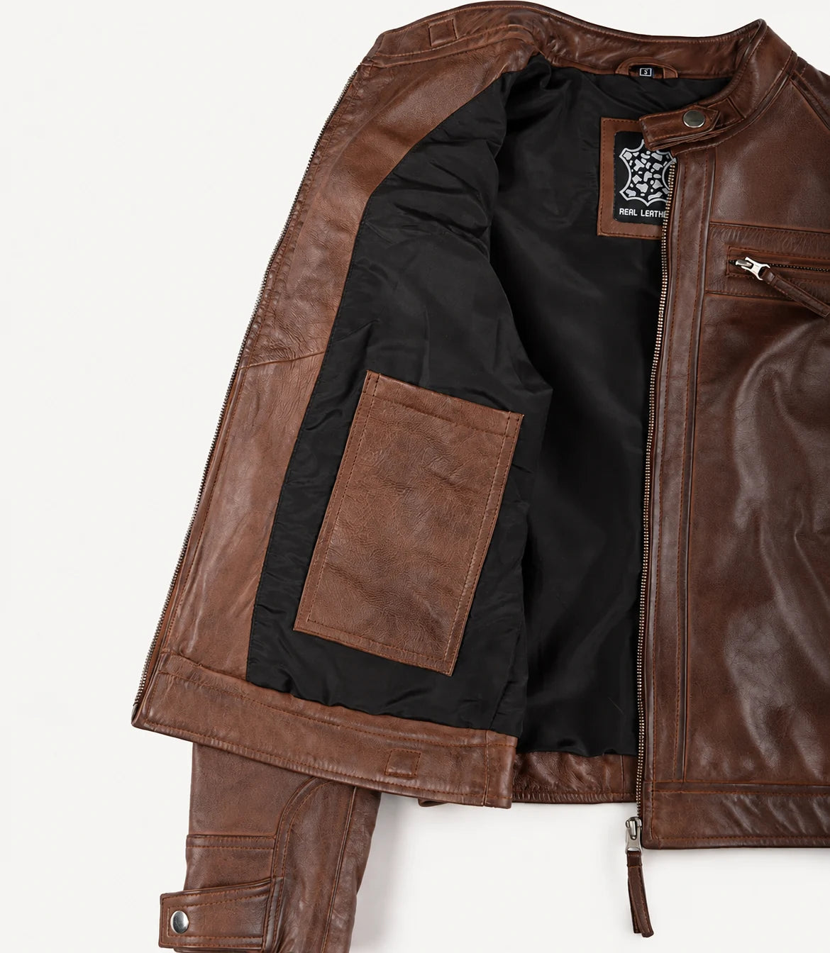 The Royal Women’s Cognac Lambskin Leather Biker Jacket with Quilted Shoulders