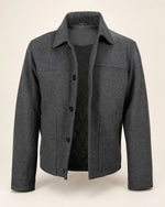 Modern Men’s Charcoal Grey Wool Blend Zip Jacket with Shirt Collar