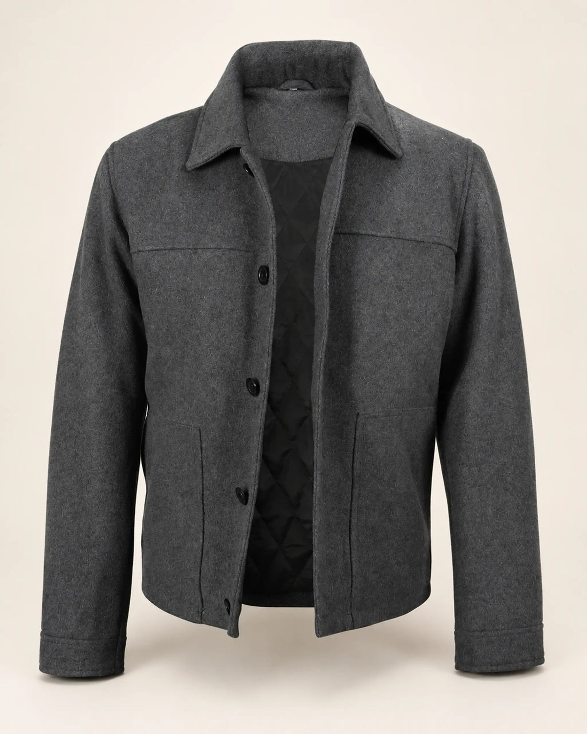 Modern Men’s Charcoal Grey Wool Blend Zip Jacket with Shirt Collar