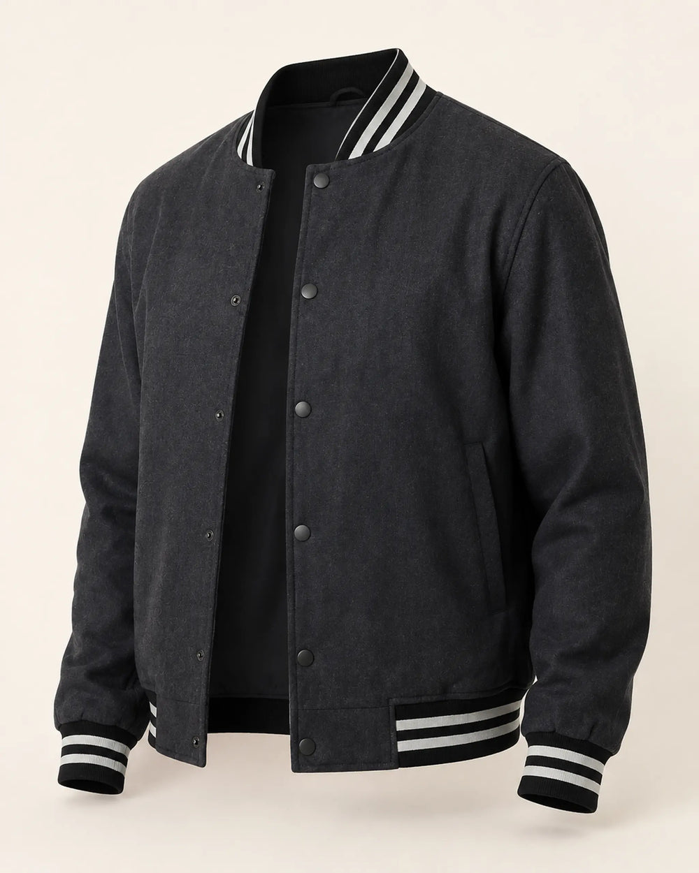 Heritage Men’s Charcoal Grey Wool Varsity Bomber Jacket