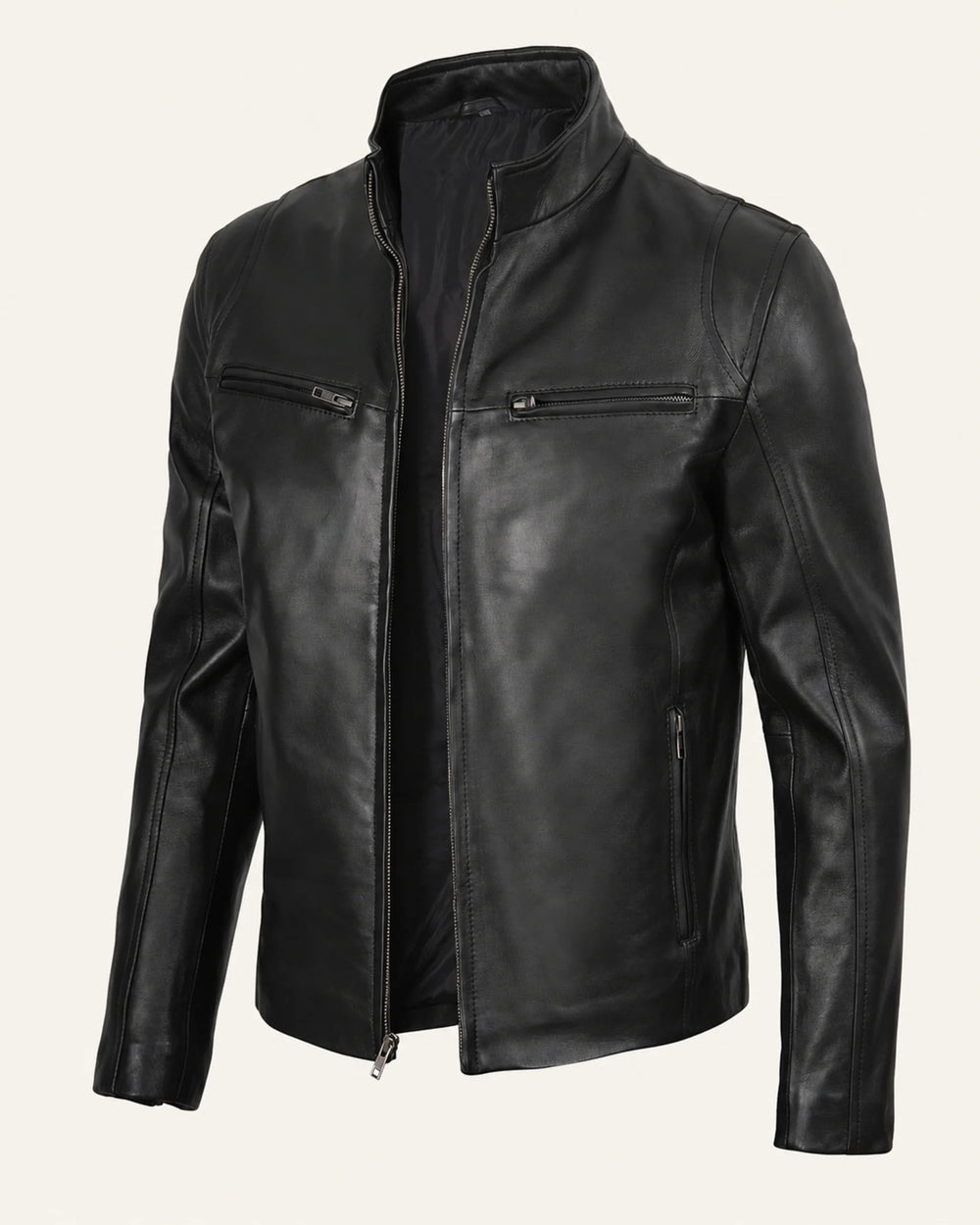 Signature Men’s Black Real Leather Biker Jacket with Zip Cuffs