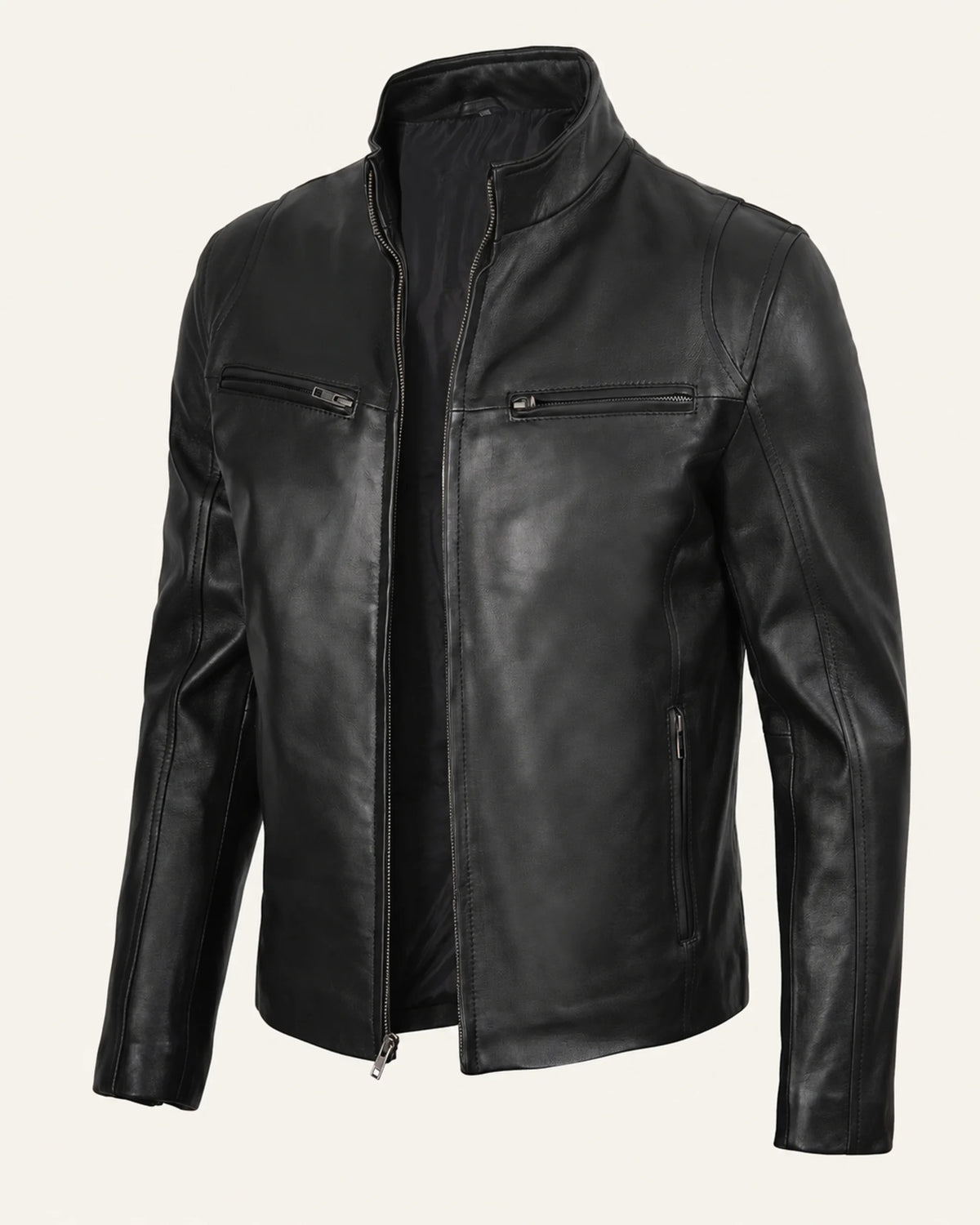 Signature Men’s Black Real Leather Biker Jacket with Zip Cuffs