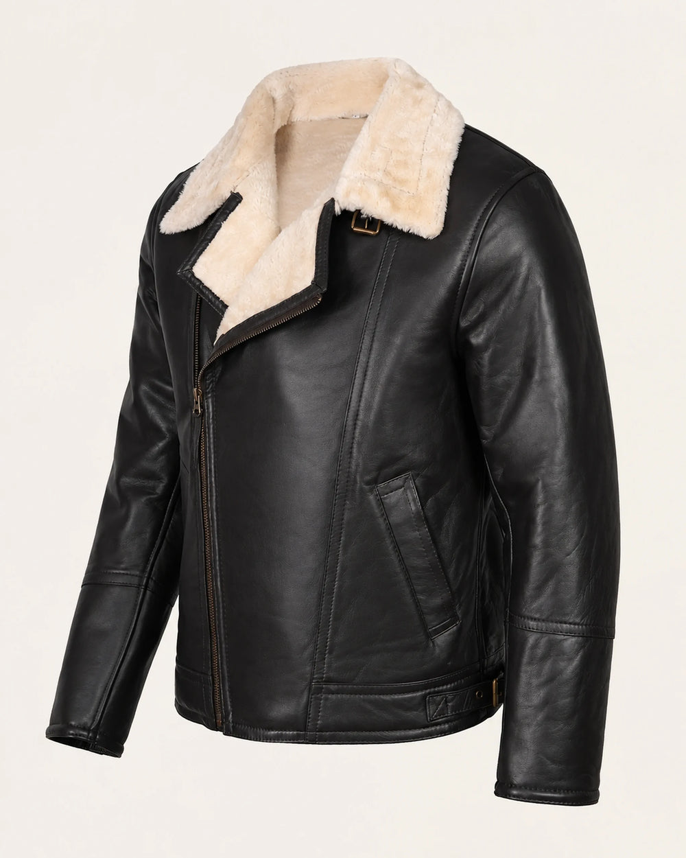 Elite Men’s Black Shearling Biker Jacket