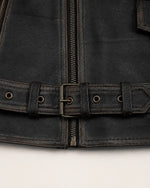 Classic Men's Distressed Dark Brown Leather Biker Jacket with Belt