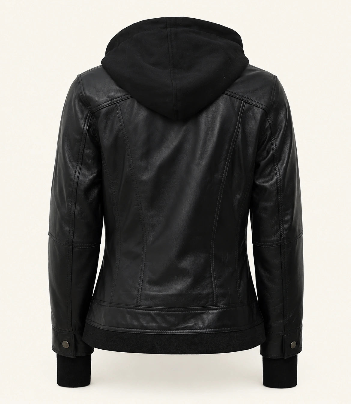 Women's Black Hooded Leather Jacket — Removable Hood