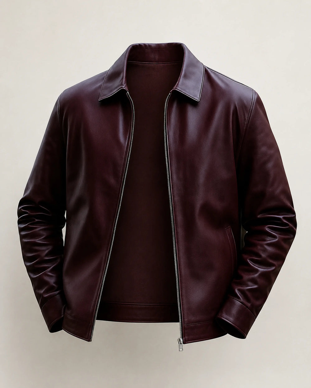 Men’s Burgundy Leather Bomber Jacket – Limited Edition