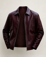 Men’s Burgundy Leather Bomber Jacket – Limited Edition