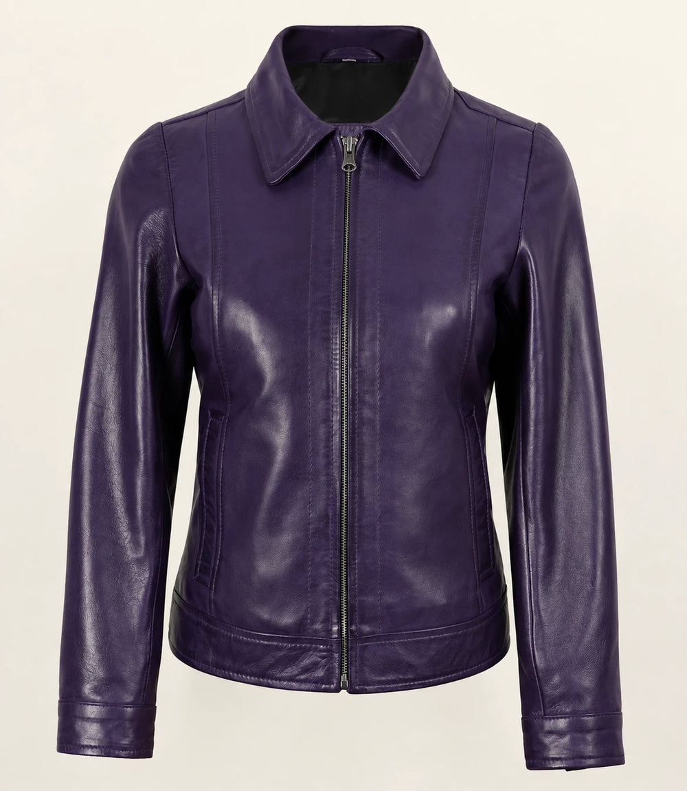 Women’s Purple Harrington Leather Jacket
