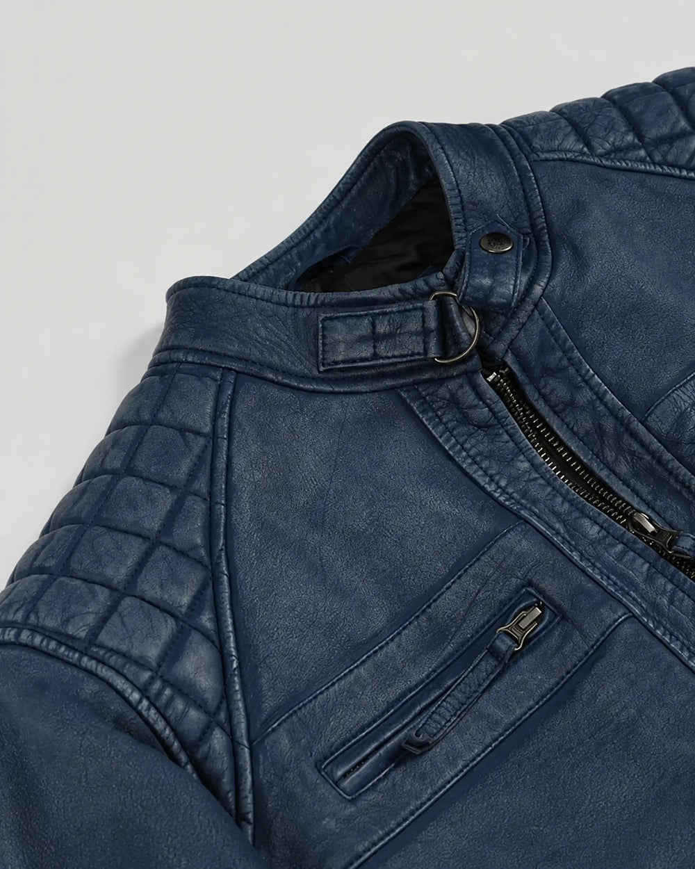 Heritage Men's Blue Leather Biker Jacket