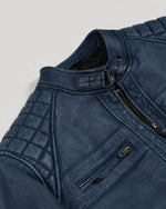 Heritage Men's Blue Leather Biker Jacket