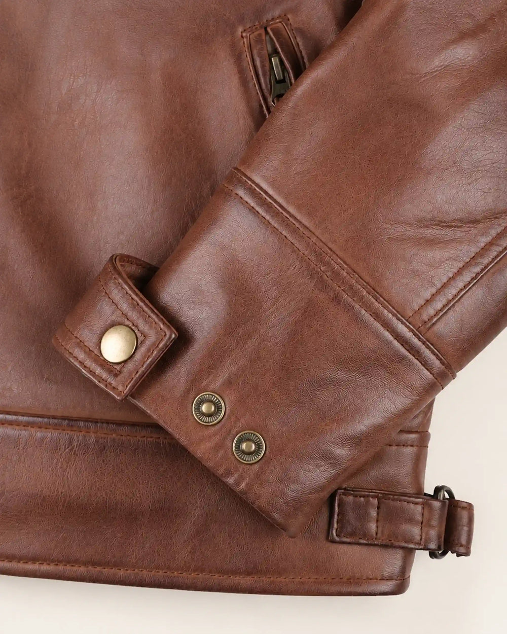 Refined Men's Cognac Café Racer Leather Jacket with Quilted Shoulders