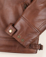 Refined Men's Cognac Café Racer Leather Jacket with Quilted Shoulders