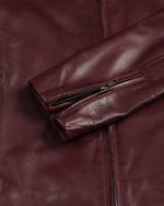 Premium Men's Maroon Leather Café Racer Biker Jacket