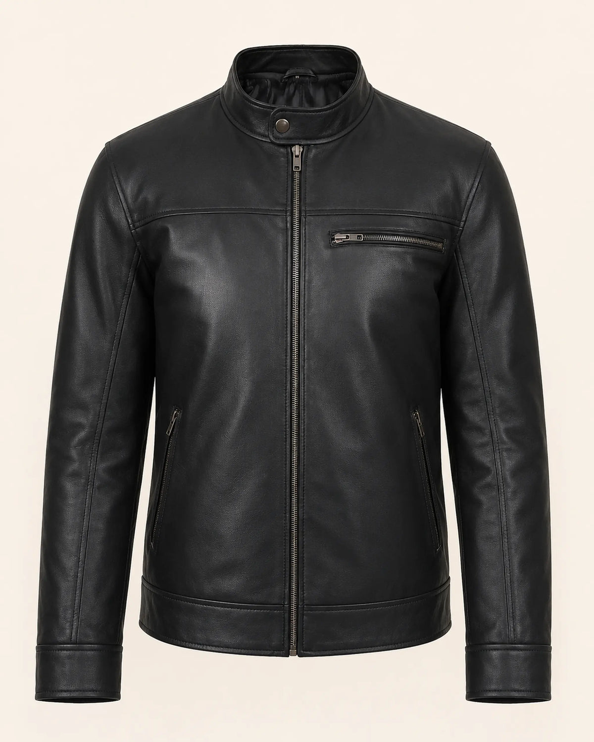 Classic Men’s Black Real Leather Biker Style Jacket