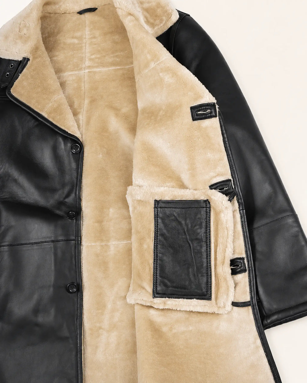 Modern Men's Black Real Leather 3/4-Length Shearling Coat