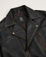 Classic Men's Distressed Dark Brown Leather Biker Jacket with Belt