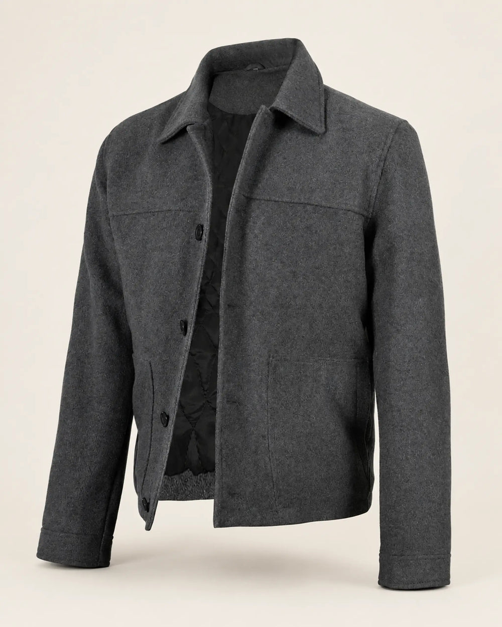 Modern Men’s Charcoal Grey Wool Blend Zip Jacket with Shirt Collar