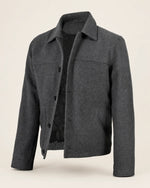 Modern Men’s Charcoal Grey Wool Blend Zip Jacket with Shirt Collar