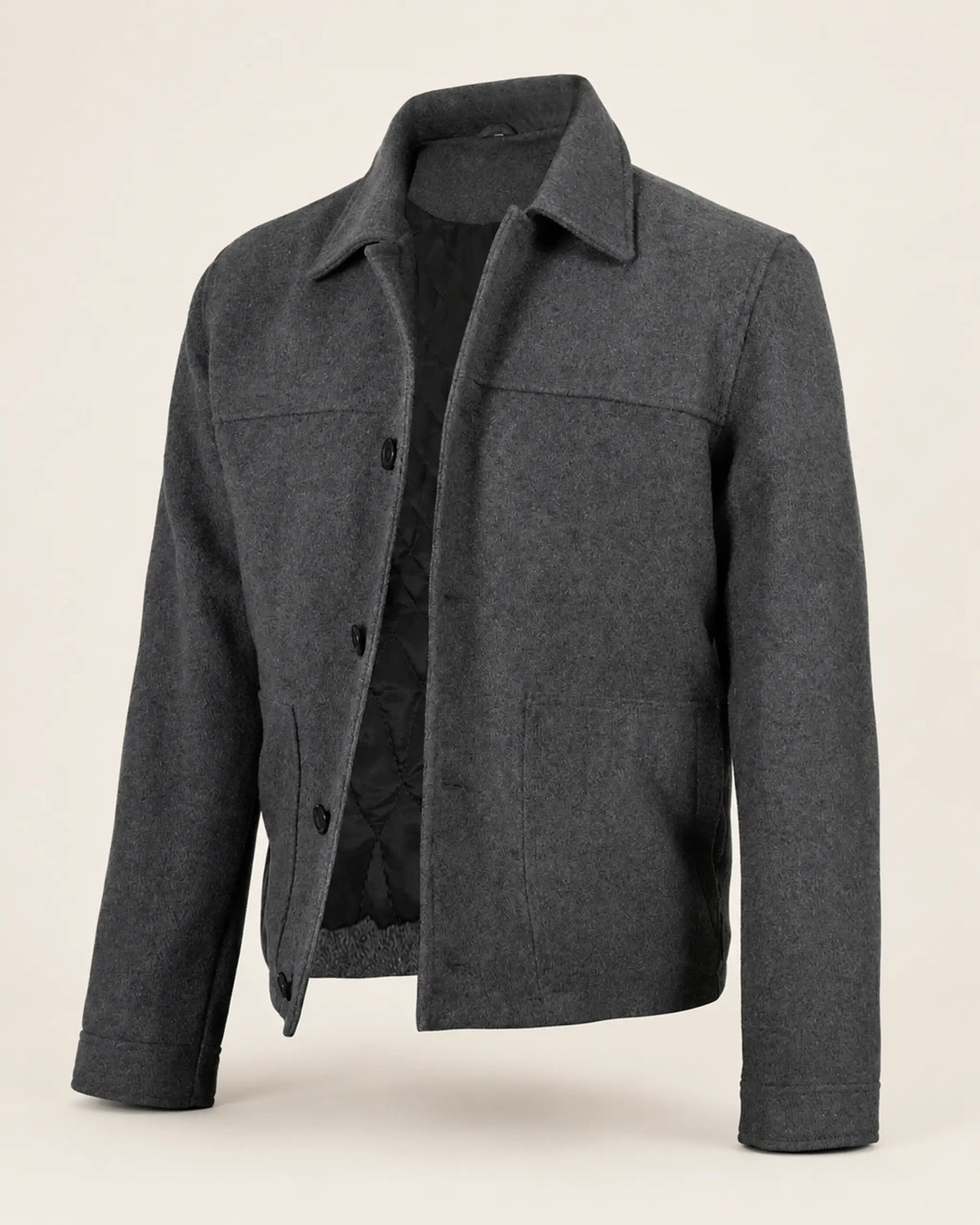 Modern Men’s Charcoal Grey Wool Blend Zip Jacket with Shirt Collar