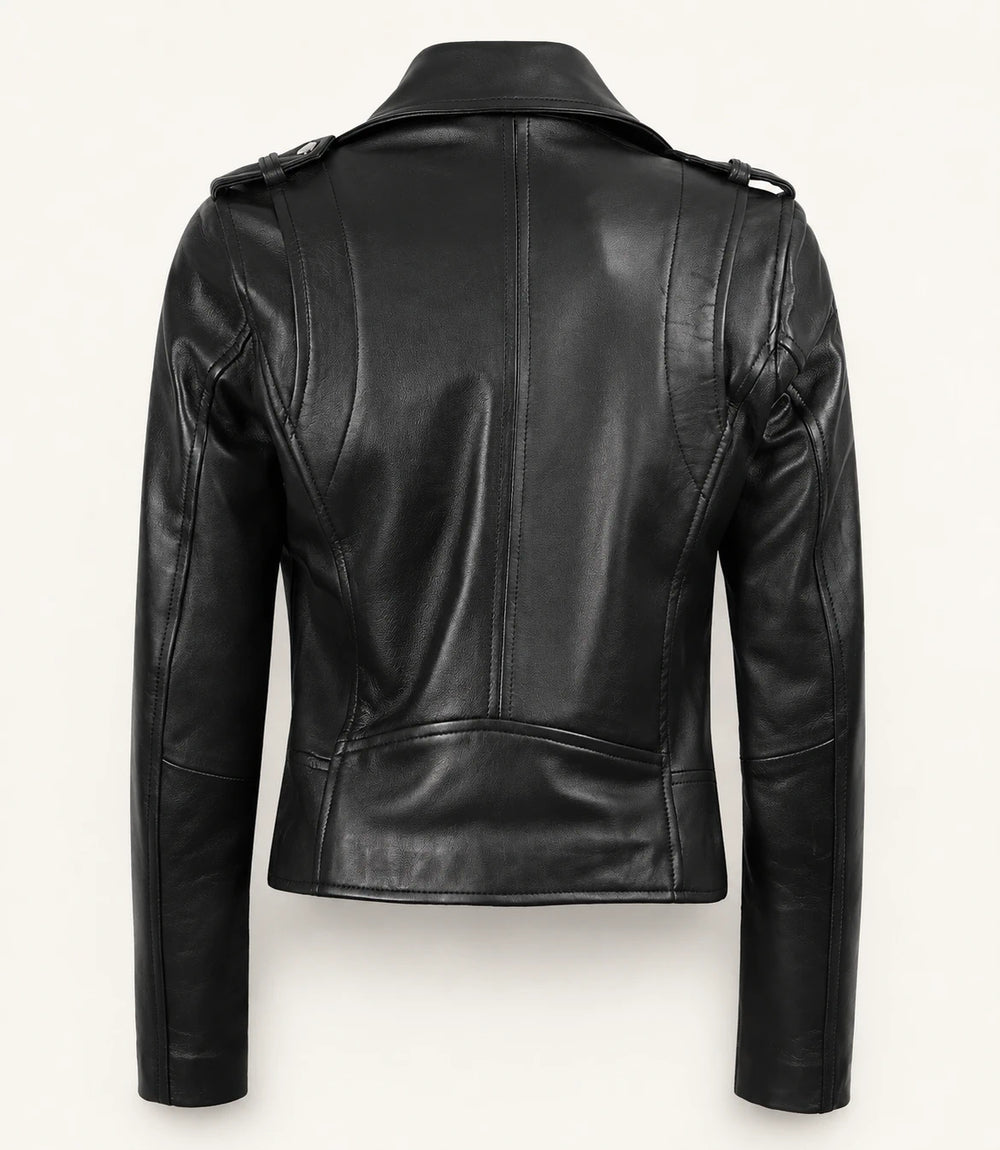 Women’s Black Asymmetrical Leather Biker Jacket