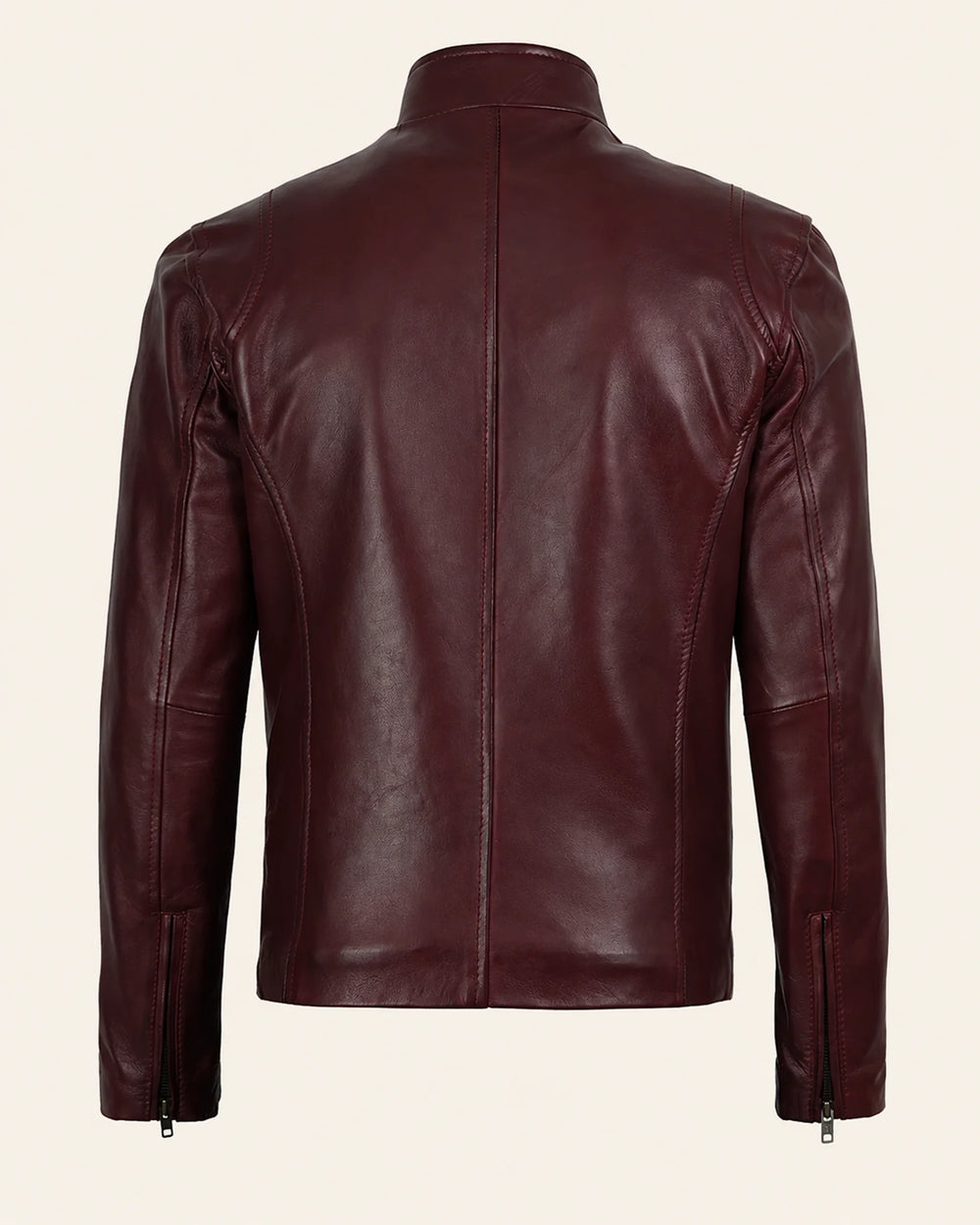 Premium Men's Maroon Leather Café Racer Biker Jacket
