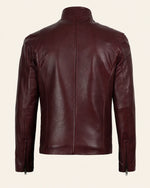 Premium Men's Maroon Leather Café Racer Biker Jacket