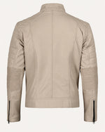 Luxury Men’s Beige Leather Biker Jacket with Mandarin Collar