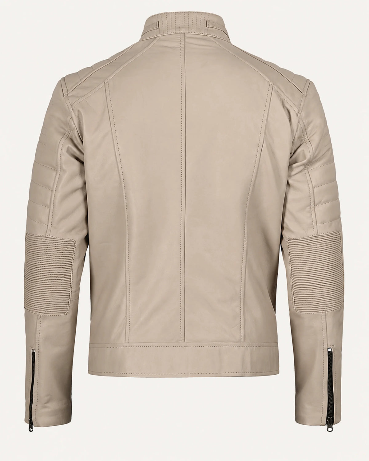 Luxury Men’s Beige Leather Biker Jacket with Mandarin Collar