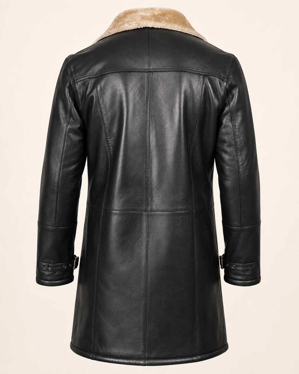 Modern Men's Black Real Leather 3/4-Length Shearling Coat