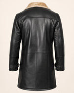 Modern Men's Black Real Leather 3/4-Length Shearling Coat
