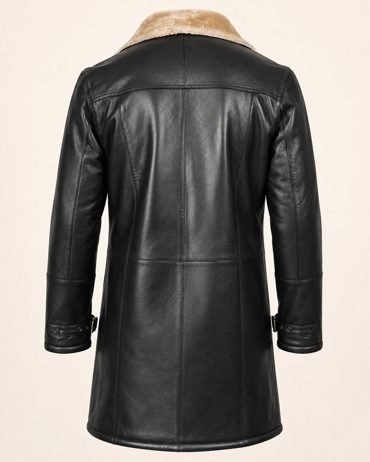 Modern Men's Black Real Leather 3/4-Length Shearling Coat
