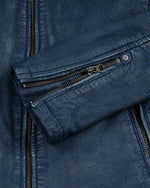 Luxury Men's Washed Blue Biker Leather Jacket with Zip Cuffs