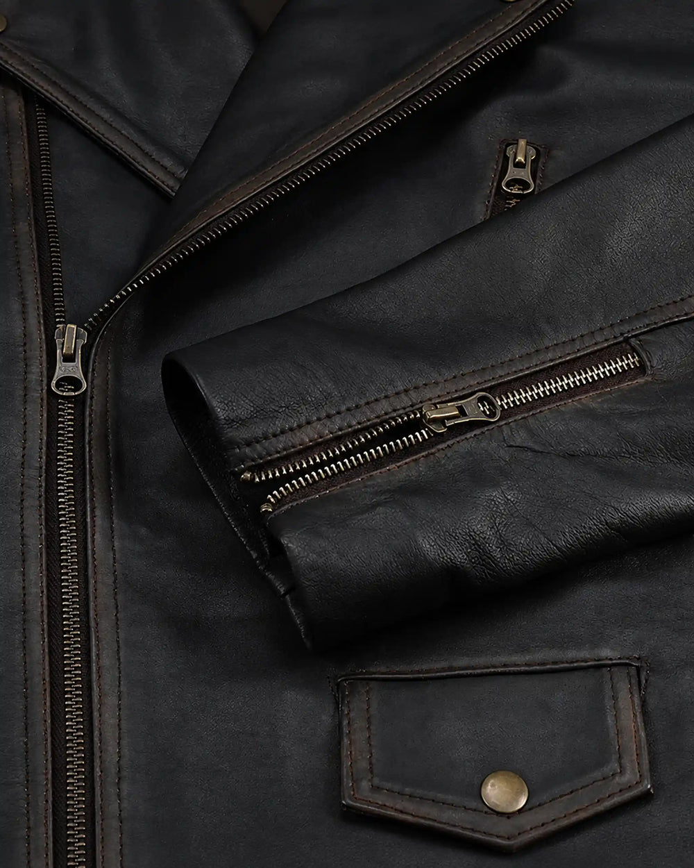 Classic Men's Distressed Dark Brown Leather Biker Jacket with Belt