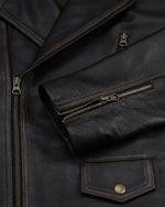 Classic Men's Distressed Dark Brown Leather Biker Jacket with Belt